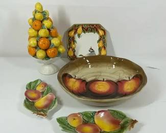 Vietri Italian Fruit Plaques with Fruition Decorative Bowl Fruit Topiary