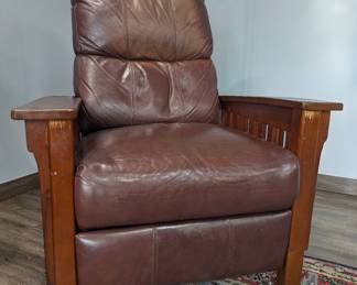 Red Brown Leather and Wood Reclining Chair