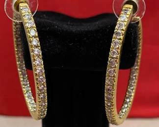 Rhinestone Hoop Earrings Pierced