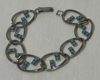 Silver Tone Colored Bracelet with Turquoise Like Stones