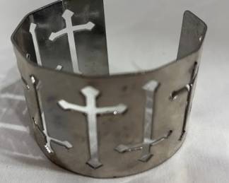Silver Tone Cross Cuff Bracelet