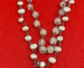 Two Strand Choker Pearls like and Moonstone like beads with Carnelianlike Pendant