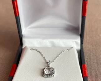 White Sapphire Pendant Silver Chain
