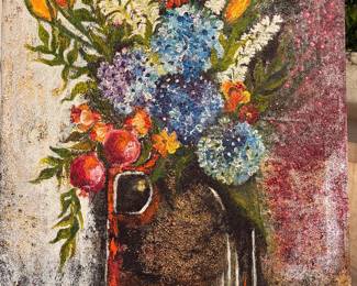 Title-Golden Flower Vase, Size- 3 feet x 4feet, Medium-mix medium with Gold foil on canvas, price-$1200