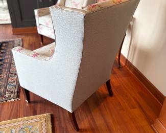 Close-up of the side and back of the wing back chairs