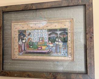 $800 Antique c. 1800's Mughal Court Scene on paper with vegetable dyes.