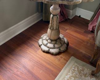 Antique scallop edged marble pedestal table.  28" diameter x 28"high.
