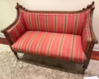 $480. Custom upholstered  antique settee.  54 inches wide by 22.5 inches deep  by 40 inches high.