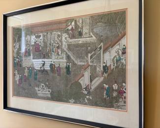 $220 Chinese revelry scene.  25 inches wide by 19 inches high.