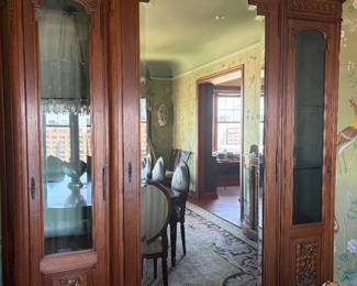 $900. Antique French armoire walnut with beautiful detailing on each end 70 inches wide by 17 inches deep by 100 inches high.
