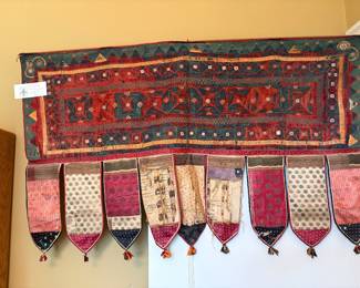 $120. Vintage silk embroidered hanging as found