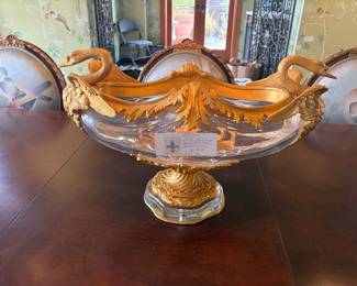 $1800 Antique French gilt, bronze and crystal centerpiece.