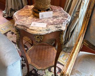 $1200. Pair of antique tables by Mon Roll. G. Malin, Millan & Cie, Paris tables. 19 inch diameter by 30 inches high.