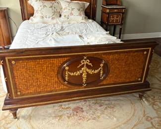 $600 Antique queen, bed frame.  65 inches wide by 4 inches deep by 52 inches high to the top of the headboard. Footboard is 31 inches high.
