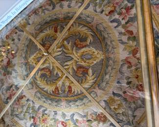 Close-up of the carpet medallion in living room.