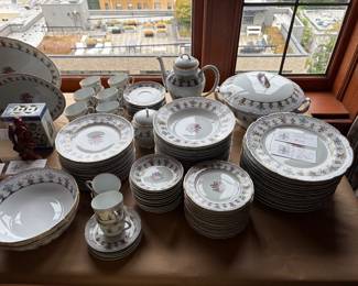 $2600. Set of Limoges "Chateaubriand" china.  Set includes 12 pc. place settings plus serving pieces as shown.