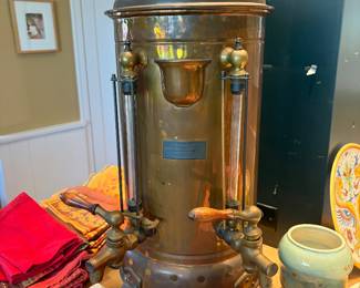 $360. Copper coffee urn built by Commercial Importing Company, Seattle, Wash.  B-932