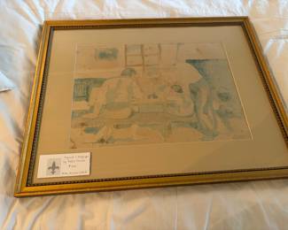 $320. Pablo Picasso signed lithograph.  Man, Woman & Child.  