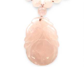 Vintage Rose Quartz Bead Pendant Necklace