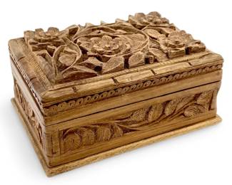 Detailed Hand Carved Floral Wooden Box