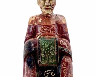 Antique Hand Painted Chinese Wood Woman Carving