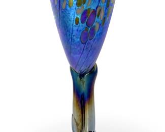 1999 Signed J. Bush Iridescent Art Glass Wineglass