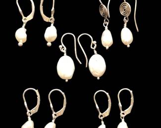 5 Pair Sterling Freshwater Cultured Pearl Earrings