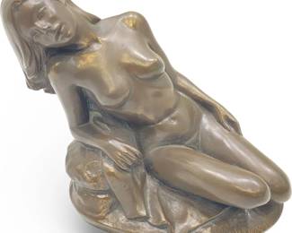 Small Patinated Bronze Sculpture Reclining Nude