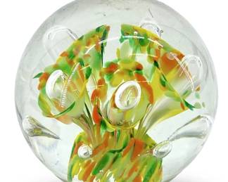 Signed Gene Barley Floral Art Glass Paperweight