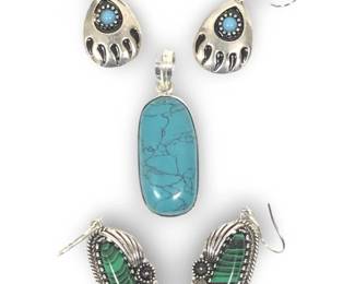 Native American Sterling Turquoise Earrings &