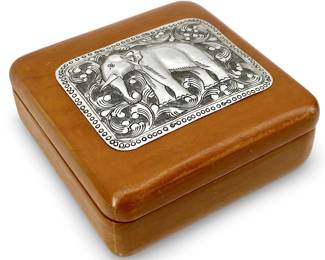 Antique Embossed Silver Elephant Plate Inlaid Box