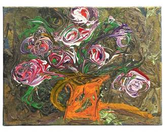 Signed Nadine Leo Floral Acrylic on Canvas