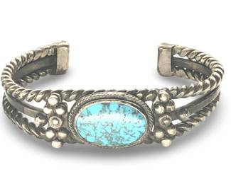 Vintage Native American Silver Turquoise Cuff