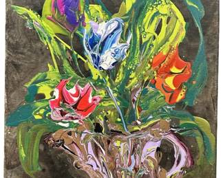 Signed Nadine Leo Abstract Floral Acrylic Painting