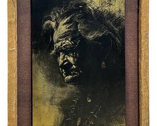 Unique Lithograph Geronimo Portrait on Sheet Metal