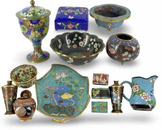 15pc Vintage Brass Asian Cloisonné Collection