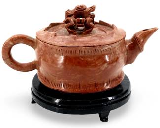 Small Chinese Agate Teapot on Stand