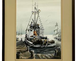 Signed Charles McHose Nautical Watercolor Painting