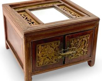 Carved Wood and Brass Jewelry Chest