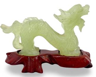 Chinese Carved Jade Dragon Figure on Stand