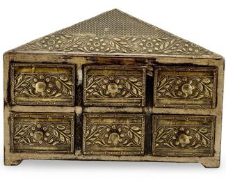 Vintage Embossed Brass Decorated Wooden Drawers