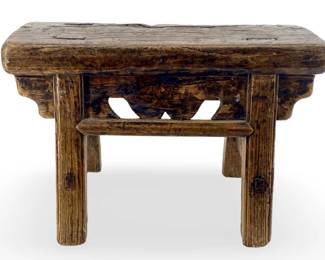Antique Small Chinese Elmwood Bench