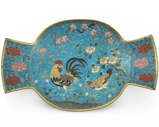 C. 1870 Japanese Cloisonné Chicken Design Dish
