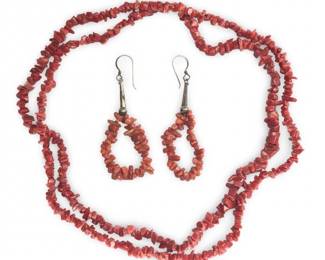 (3pc) Sterling Silver Coral Chip Bead Jewelry Set
