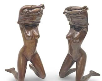 Erotic Bronze Bookend Undressing Figurines