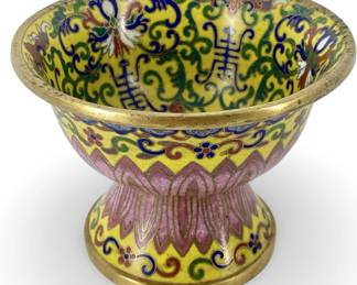 Antique Chinese Enameled Cloisonné Brass Cup