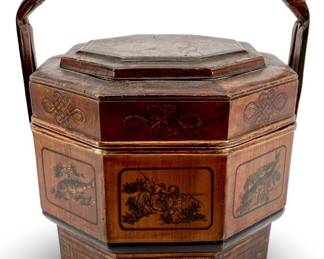 Vintage Japanese Wooden Lidded Basket