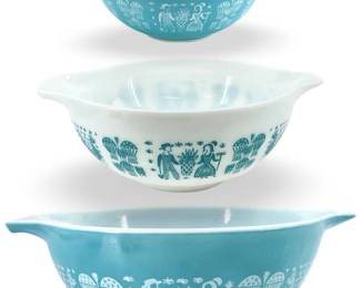3pc Blue and White Pyrex Glass Bowls
