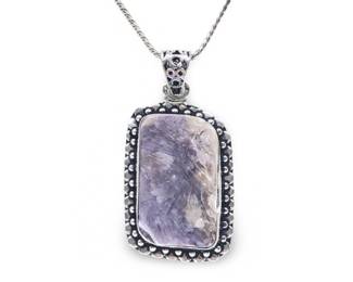 Stunning Sterling Silver Charoite Pendant Necklace