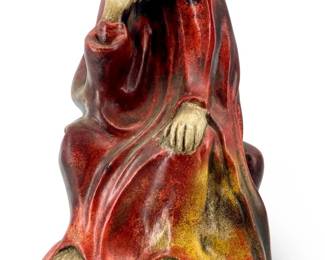 Vintage Ceramic Red Cloaked Woman Sculpture
